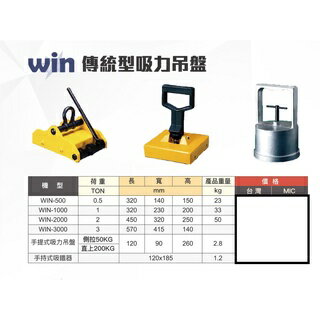 WIN 五金 台灣製造 嘉論牌 多種規格 傳統吸力吊盤 鋼板吊具 夾具 吊具 磁性 磁力 吸力吊盤 鐵板吊具 鐵板吊