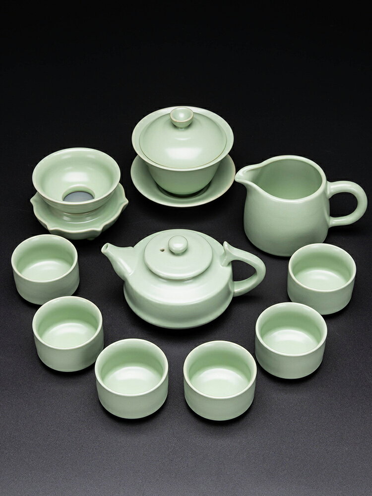 汝窯茶具套裝家用開片可養泡茶壺簡約茶盤陶瓷冰裂小套功夫茶碗杯