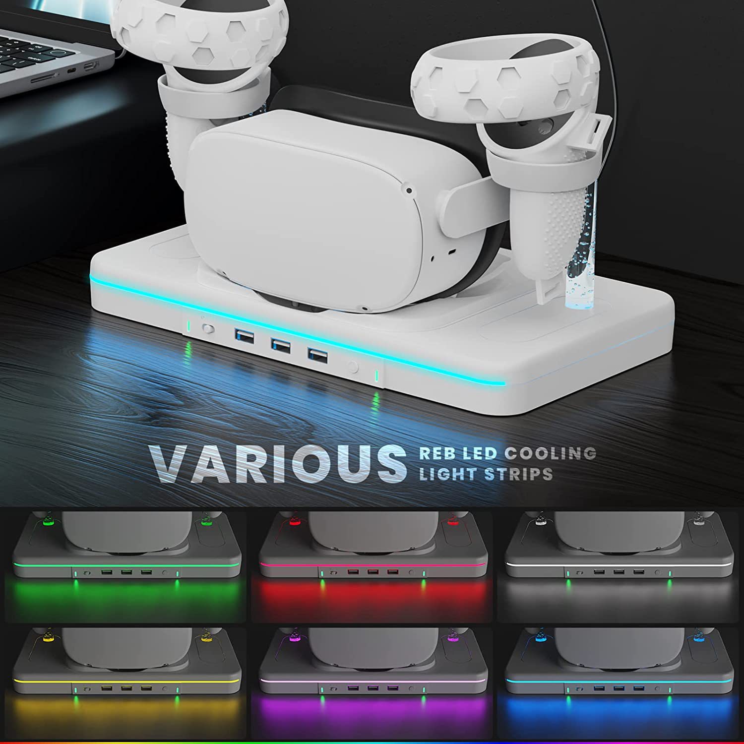 【喜挖】OculusQuest23VR眼鏡充電器底座手柄收納支架RGB燈效充電多功能