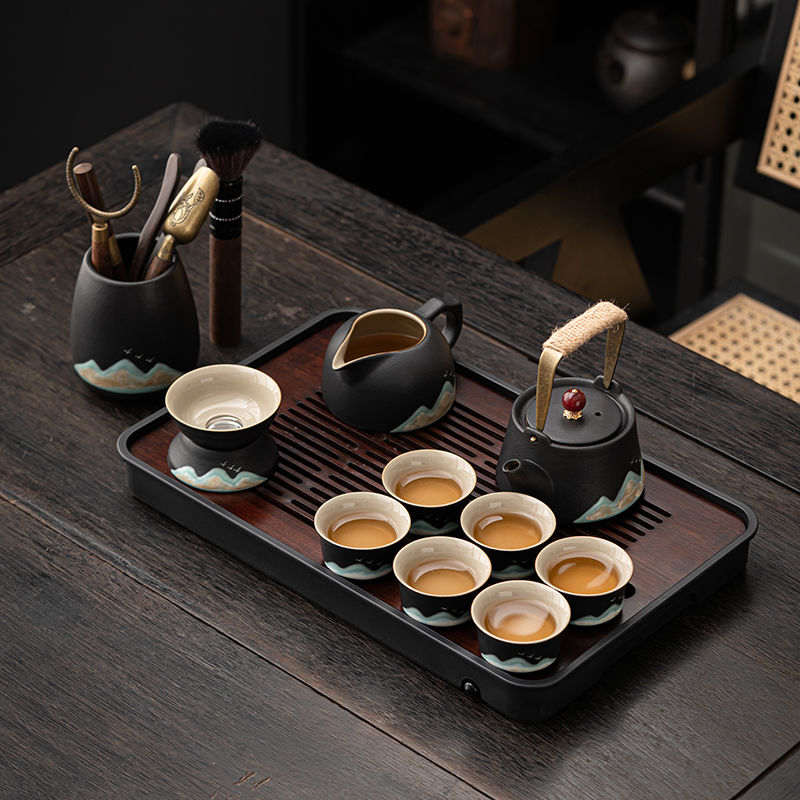 高檔黑陶功夫茶具套裝家用客廳陶瓷中式泡茶壺復古茶杯茶盤輕奢