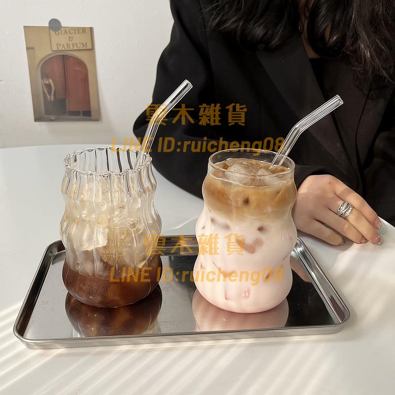 咖啡玻璃杯子帶吸管 IG風家用女生高顏值喝冷水飲料奶茶杯【雲木雜貨】