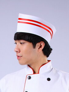 廚師布帽子男紅邊藍邊黃邊帽船帽黑色紅色布帽酒店餐廳廚帽矮邊帽