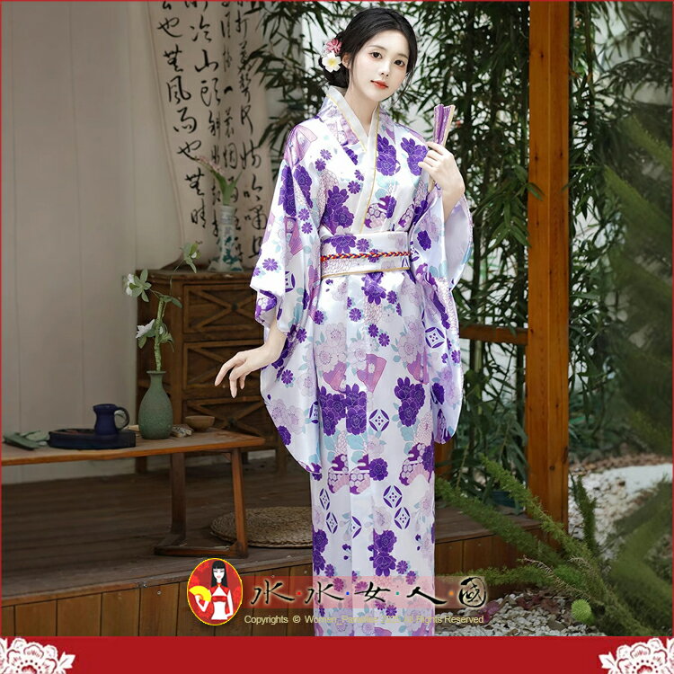 熱賣爆款！日式綢緞和服浴衣睡袍，復古印花，東瀛和服風，少女寫真舞台表演必備｜紫花｜水水女人國