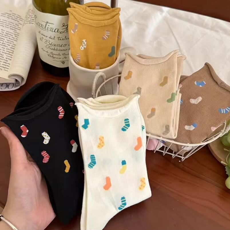 卷邊襪子女中筒襪夏天純棉可愛日系松口月子襪春秋長襪女夏季薄款【繁星小鎮】