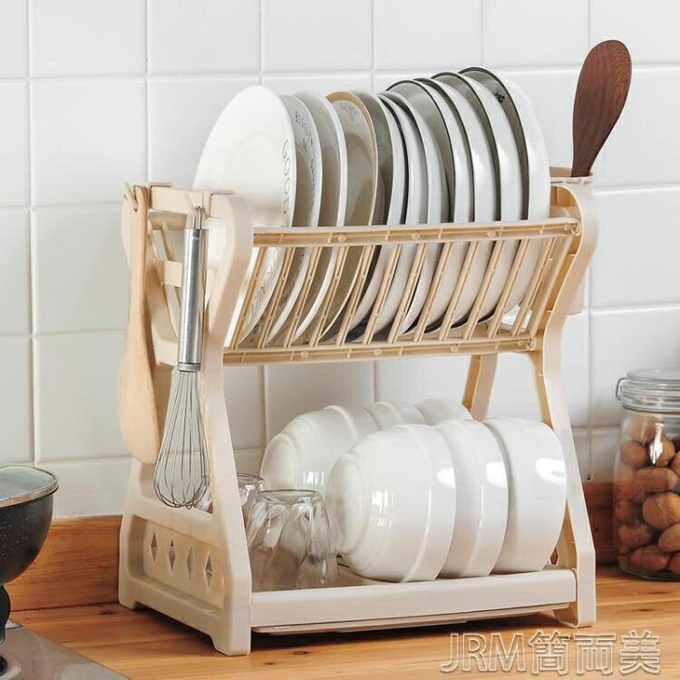 廚房碗筷收納盒放碗瀝水迷你碗柜架餐具家用多功能碗碟雙層置物架 快速出貨
