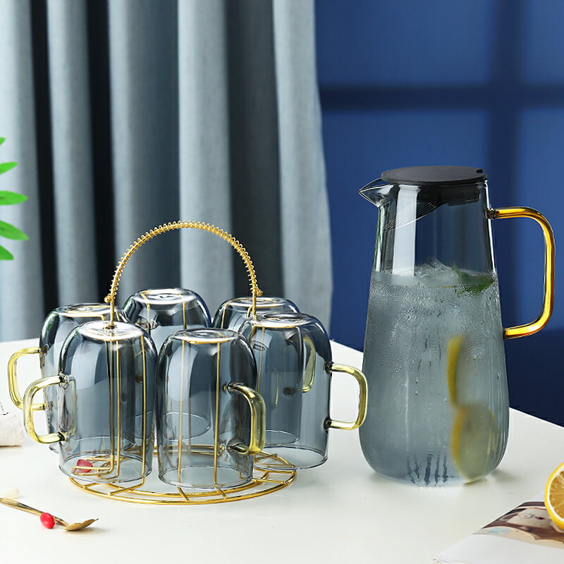 如蘭雨茗冷水壺高硼硅玻璃耐高溫家用涼水壺大容量泡茶壺杯子套裝