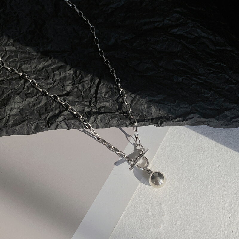 925純銀圓珠吊墜項鏈女年新款復古ins冷淡風鎖骨鏈轉運珠頸鏈 1