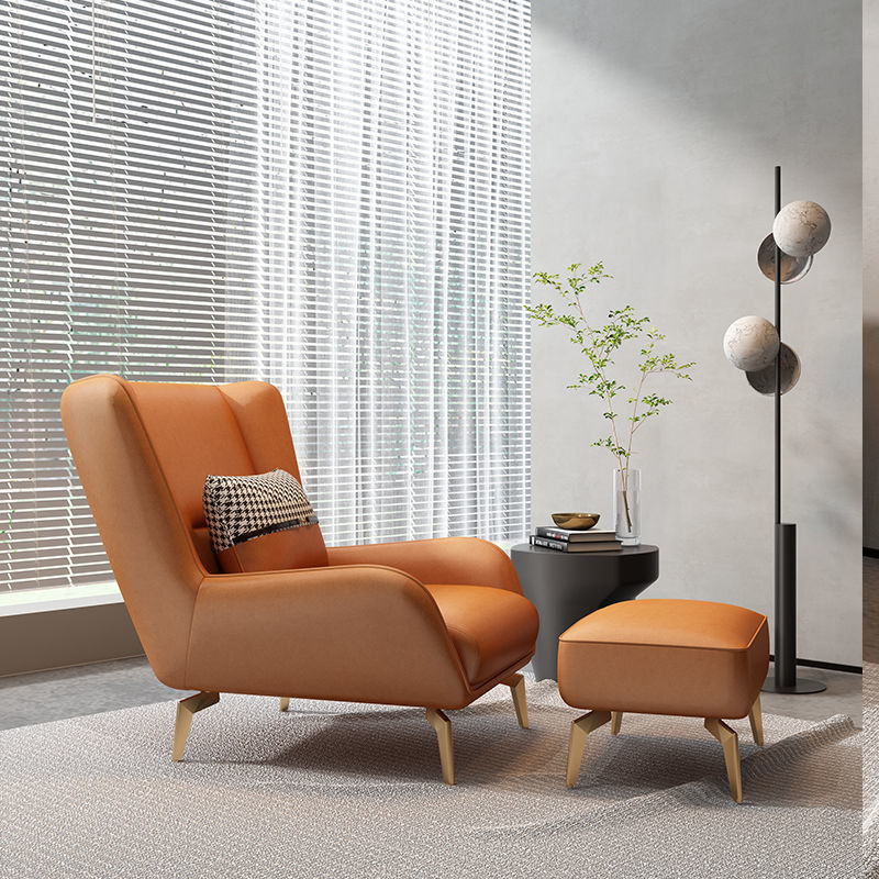 現代極簡休閑椅簡約客廳真皮單人沙發輕奢懶人陽臺設計師家用沙發