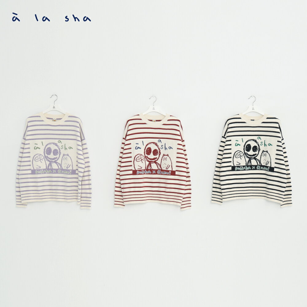 a la sha 家族條紋落肩針織上衣 3