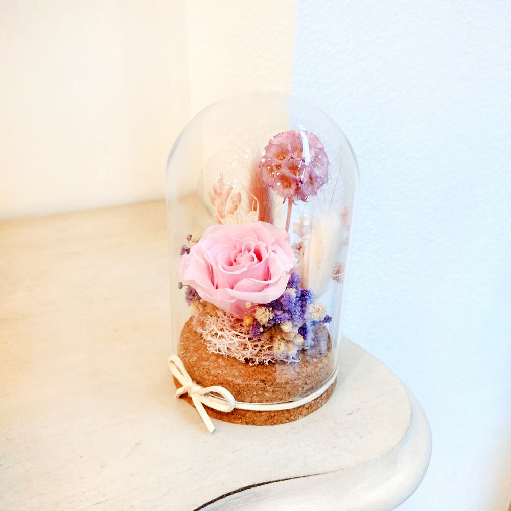 萩蒔花花藝x覓品竹北手作店-乾燥花x永生花創作橢圓玻璃花盅-粉紫色玫瑰