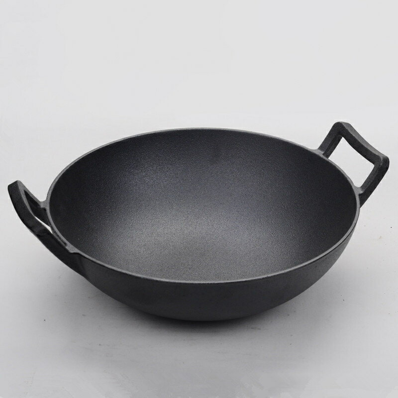 加厚鑄鐵鍋炒鍋家用炒菜鍋雙耳老式無涂層不粘鍋傳統平底生鐵燉鍋