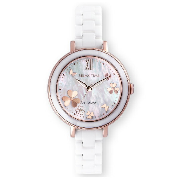 Relax Time RT-110S-01 拾光花語光動能陶瓷女士時尚腕錶 37.5mm 白｜樂天全館特惠中★指定刷卡回饋10%