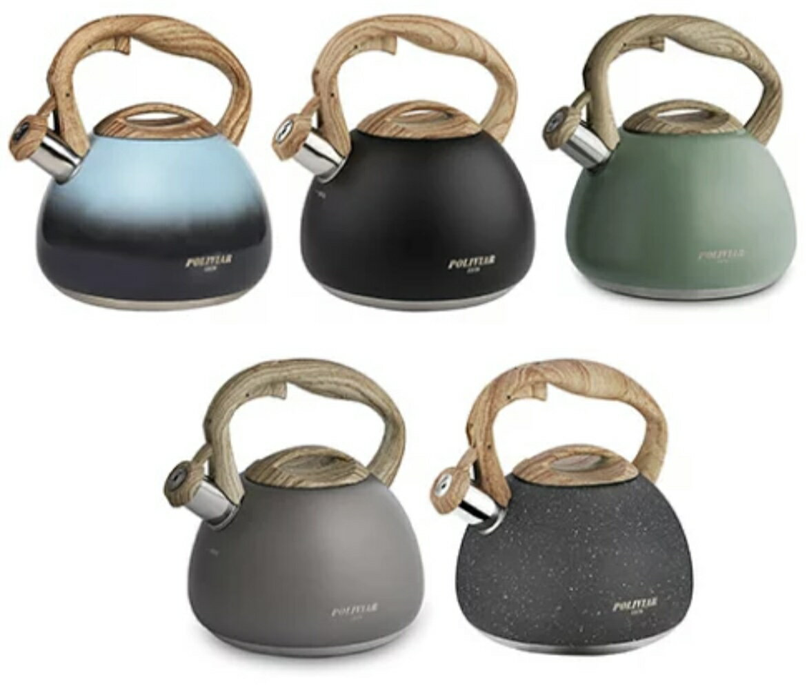 POLIVIAR 不鏽鋼 笛音壺 2.5L 水壺 茶壺 泡茶壺 開水壺 鳴笛 木紋手柄 大容量 電磁爐可用 日本代購