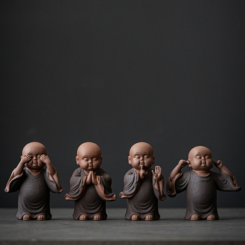 煉器陶瓷四不小和尚創意佛系擺件中式禪意人物家居裝飾品玄關擺設
