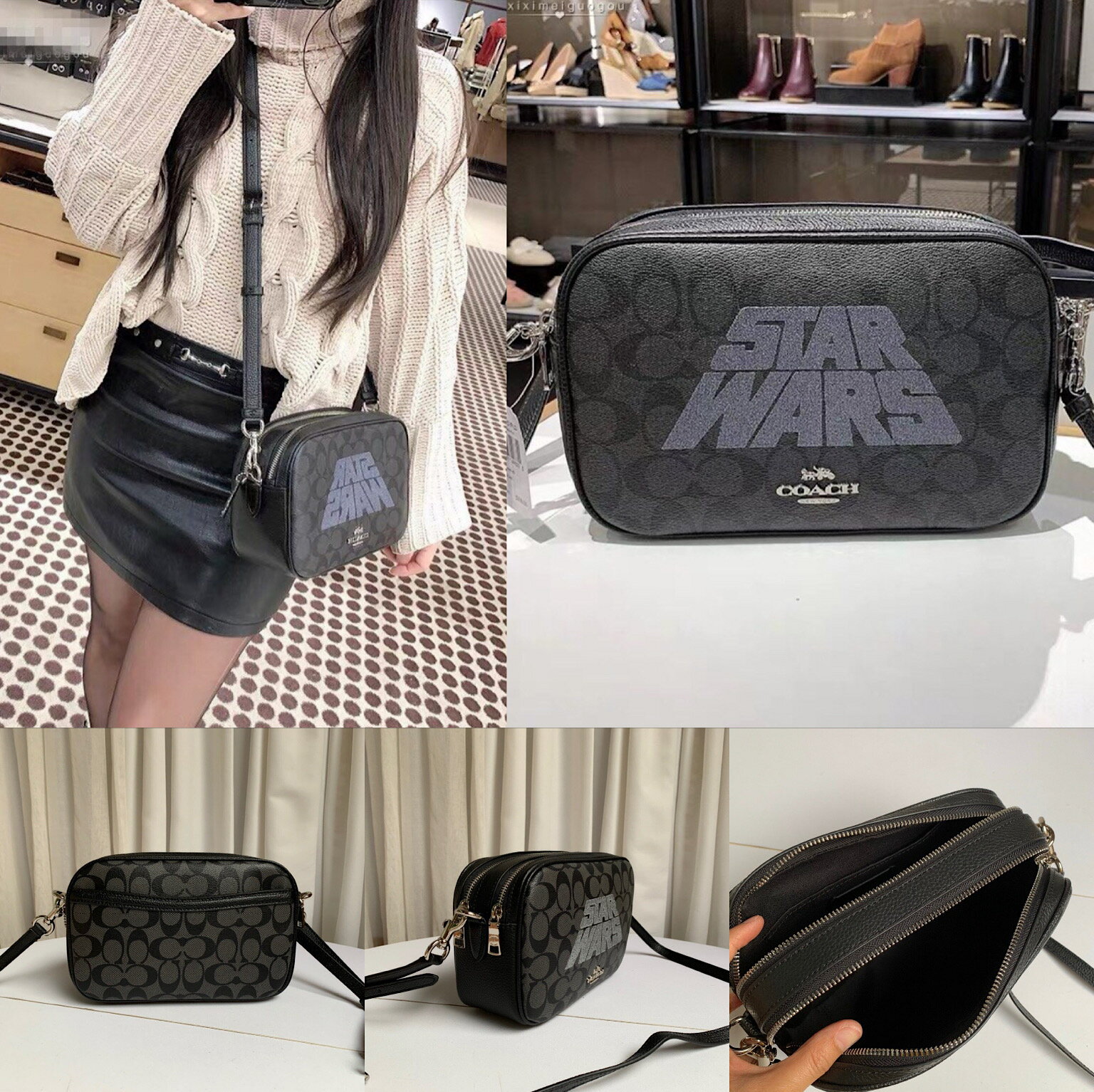 .美國正品COACH 限量經典-黑色大馬車LOGO、新款-滿版淺咖拚粉色、白全皮拚天藍色大馬車logo、經典黑金色-(荔紋全真皮)、滿版棕咖色、經典墨綠全皮大馬車logo-(大號)雙層拉鏈相機包、斜背包、側背包-(均可放長夾).及限量 星際大戰聯名款~滿版黑灰色C Logo-(大號) 雙層拉鍊相機包 斜背包(頭層真皮+防刮皮款)...男女均適用*vivi shop* 7