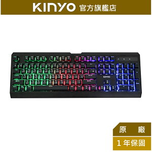 【KINYO】青軸輕機械發光鍵盤 (GKB-3200) 104鍵 青軸 金屬面版 RGB | 炫彩發光 一年保固
