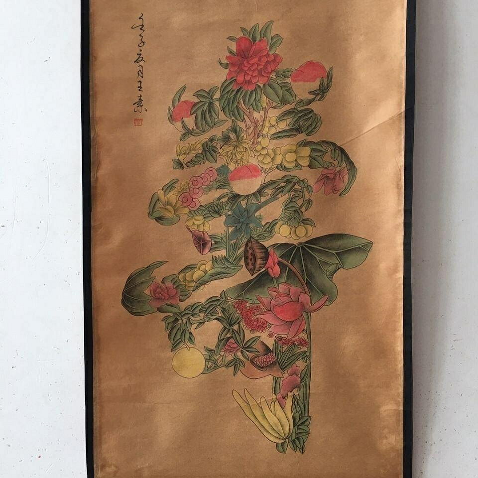 古玩字畫新品國畫山水畫圖仿古名畫壽桃圖客廳裝飾品