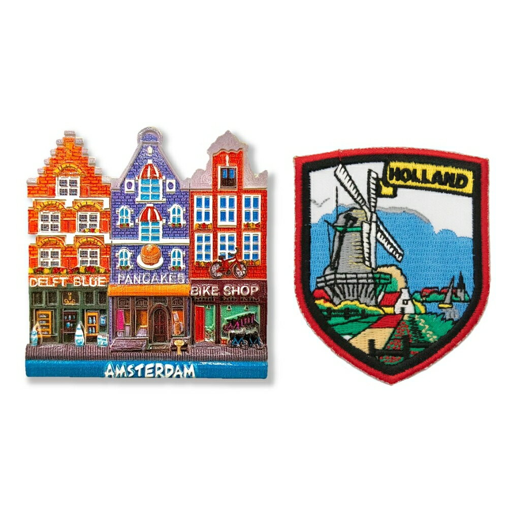 荷蘭彩色房屋造型立體磁鐵+風車外套貼布【2件組】吸鐵紀念品 補習班黑板磁鐵 磁性家居裝飾 造型磁鐵 冰箱貼