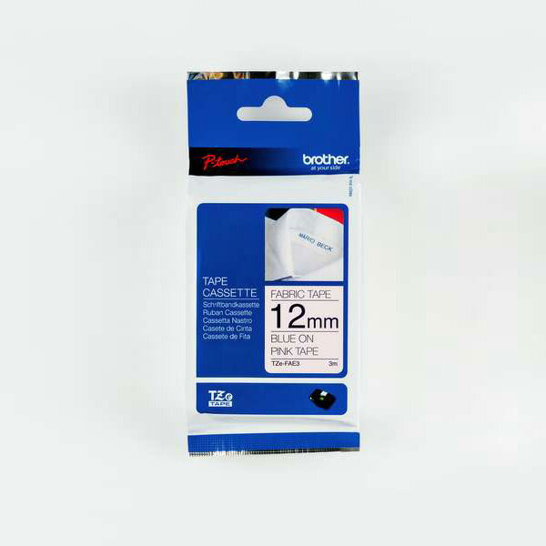 JP 兄弟牌 BROTHER 粉紅布藍字 12mmx3M 布質燙印標籤帶 /包 TZe-FAE3