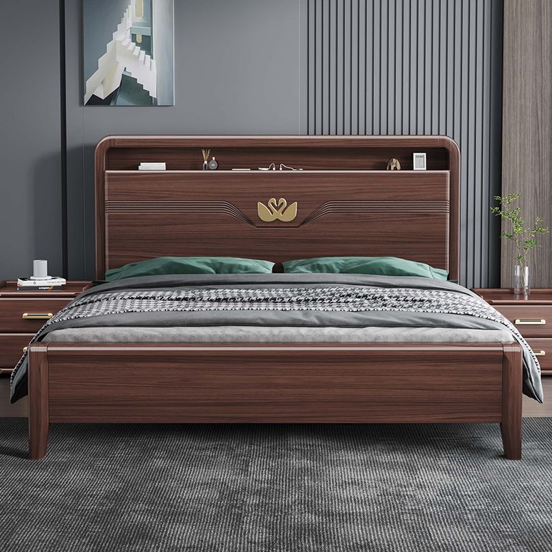 新中式胡桃木實木床箱框1.5米主臥現代輕奢簡約大婚床1.8米雙人床