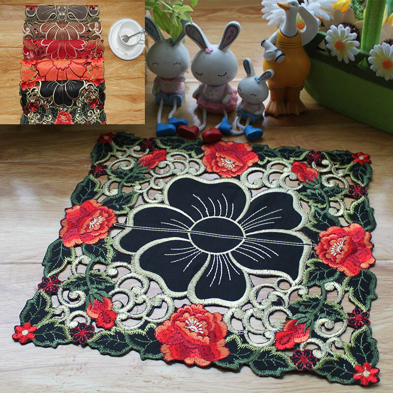 美式外貿原單歐式田園簡約刺繡餐桌墊盤墊花瓶飾品墊隔熱墊裝飾巾