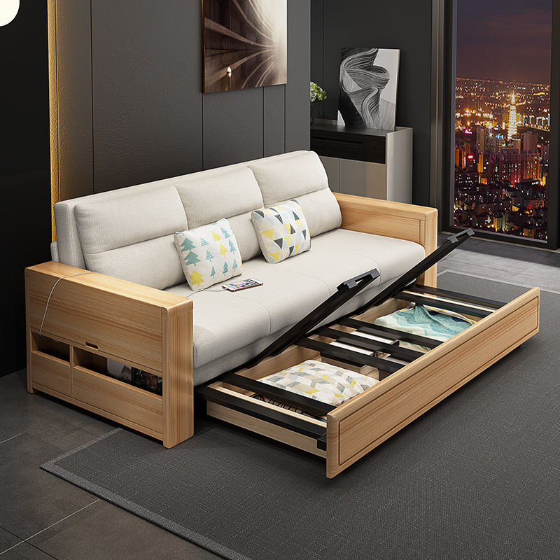 北歐實木折疊沙發床雙人單人兩用小戶型坐臥床多功能簡約收納沙發