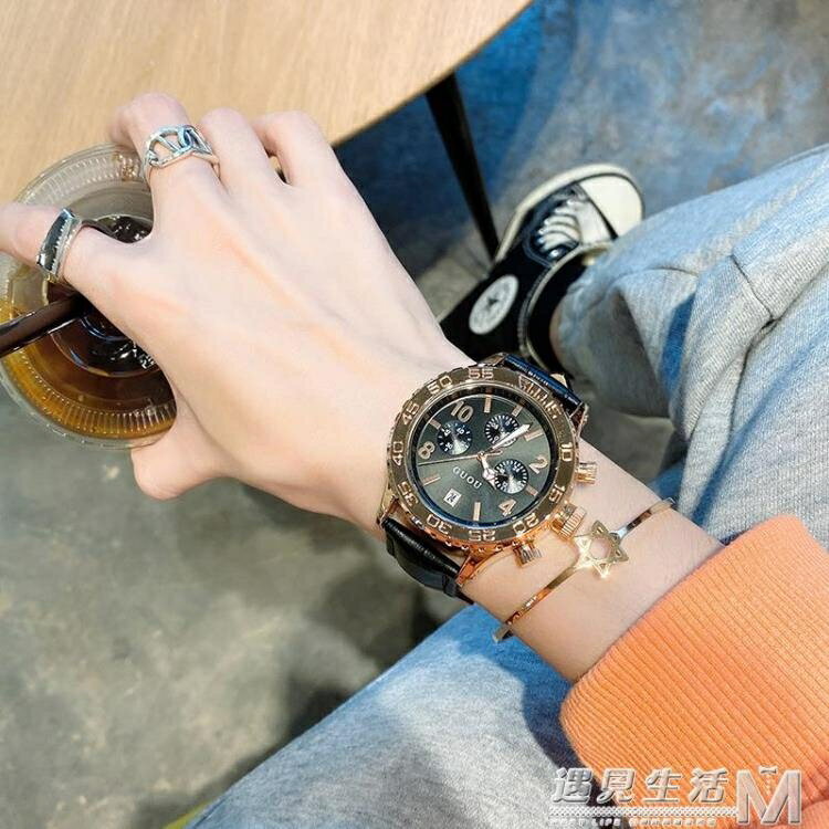 高級感霸氣黑色表盤手錶女簡約氣質復古港風高顏值皮帶款十大品牌 摩可美家