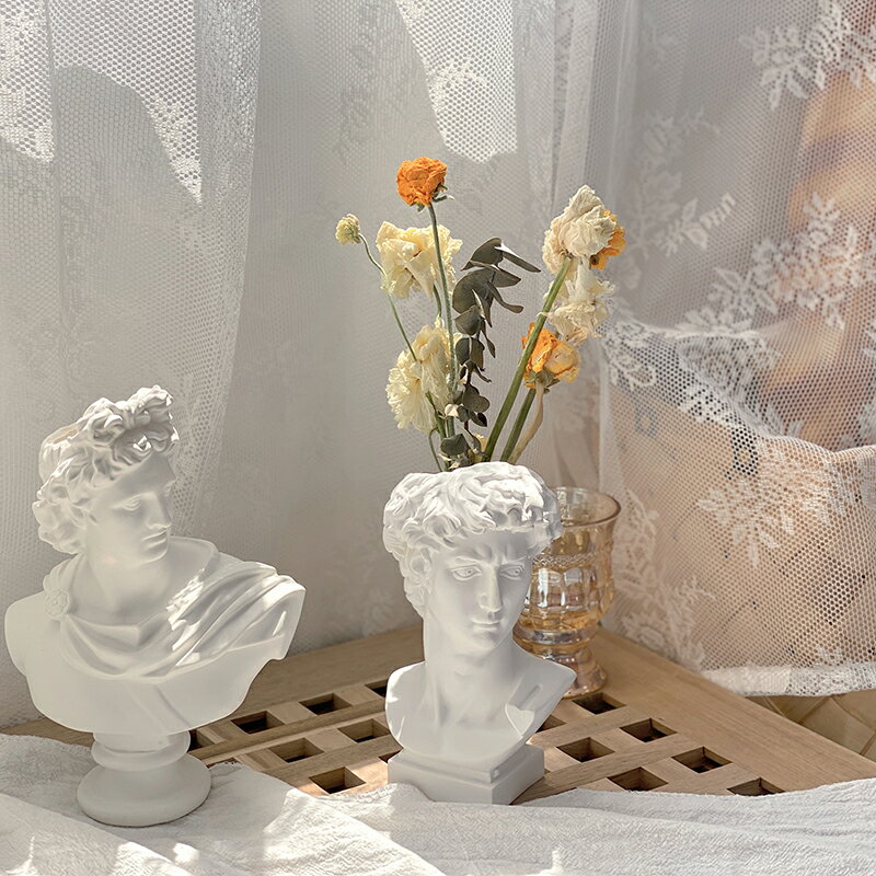 ins復古頭像花瓶希臘人物雕像花插擺件立體樹脂仿石膏花盆擺件