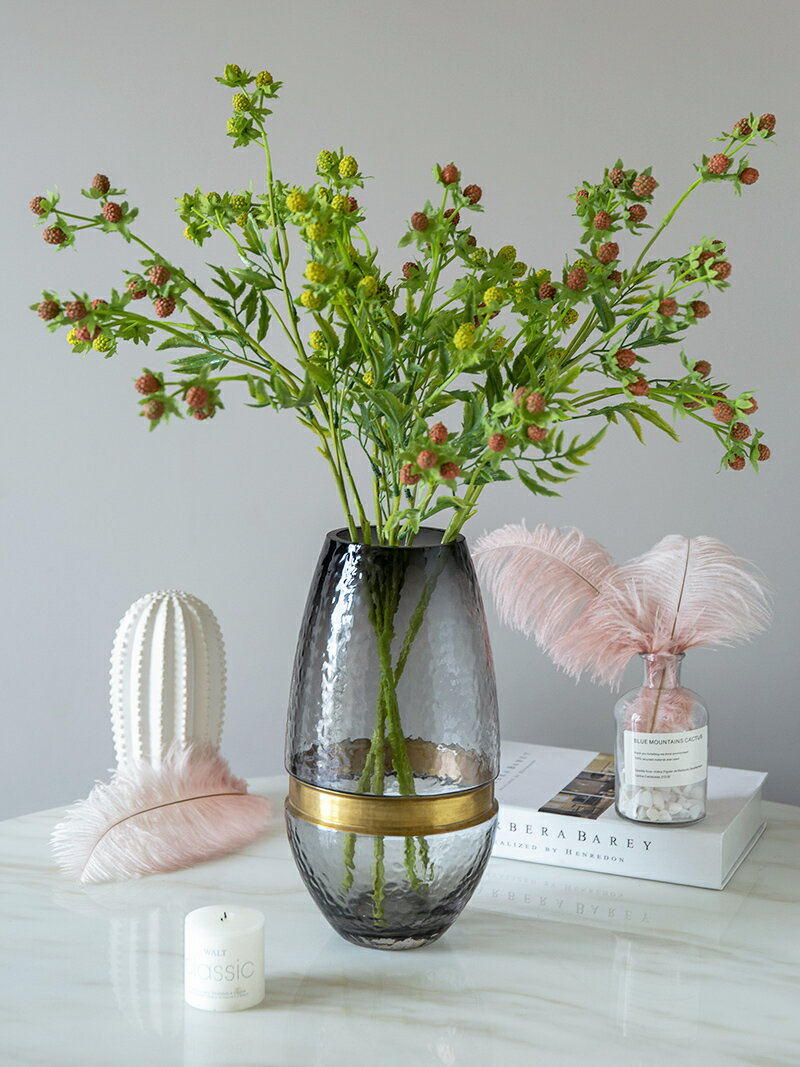 輕奢玻璃花瓶擺件現代北歐客廳家用裝飾品歐式透明餐桌鮮花插花瓶