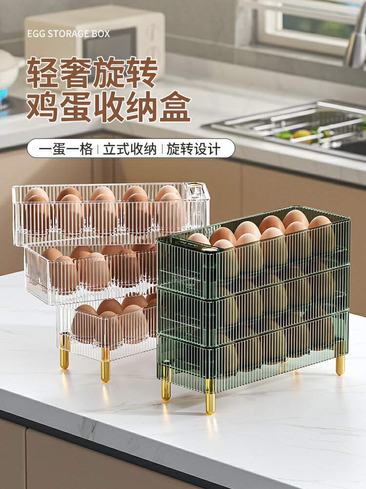 冰箱專用側門裝雞蛋收納盒廚房保鮮整理收納神器旋轉架透明雞蛋托