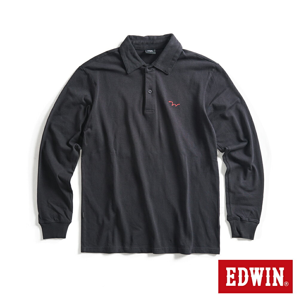 EDWIN EDGE 經典Ｗ印花長袖POLO衫-男款 黑色