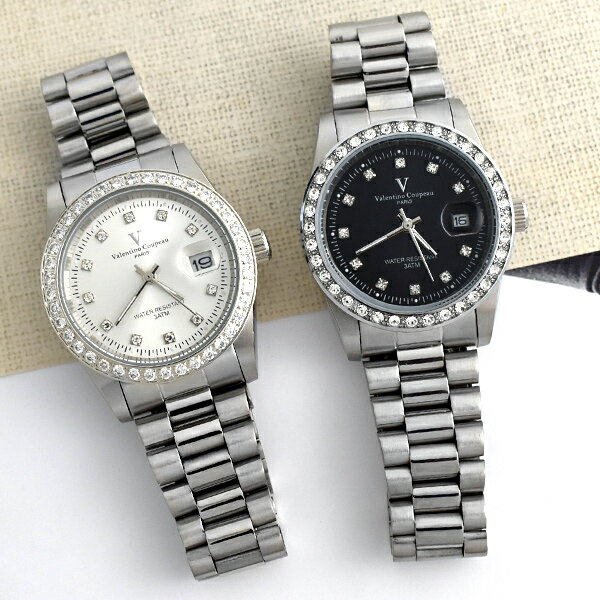范倫鐵諾.古柏 水鑽外框刻度鋼錶【NEV177】