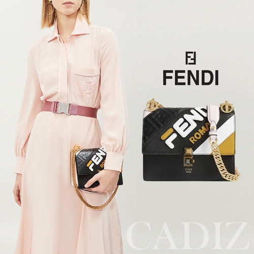 義大利真品Fendi Karni shoulder bag 黑粉時尚皮革鍊條肩包