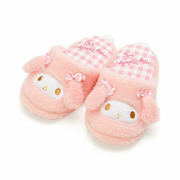 【震撼精品百貨】My Melody 美樂蒂~日本SANRIO三麗鷗 美樂蒂兒童絨毛造型室內拖鞋 18cm (粉格子)*62632