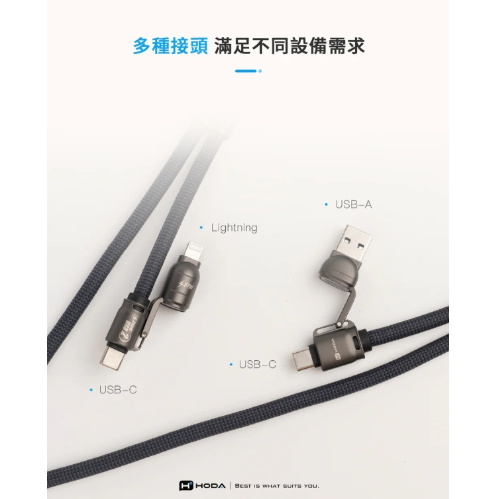 HODA 四合一 240w 手機 掛繩 充電線 揹繩 傳輸線 Lightning type c iPhone 16 15 7