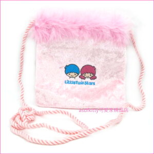 asdfkitty可愛家☆雙子星粉色羽毛斜背包/側背包/手機包-日本正版商品