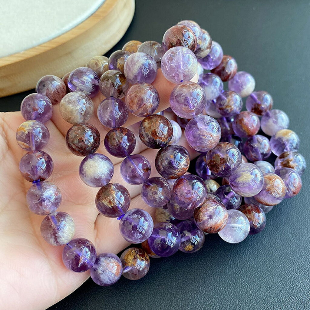 ISONA 7A級天然水晶紫幽靈聚寶盆水晶手串水晶手鏈手串珠水晶串珠水晶手鍊 水晶手鏈 3