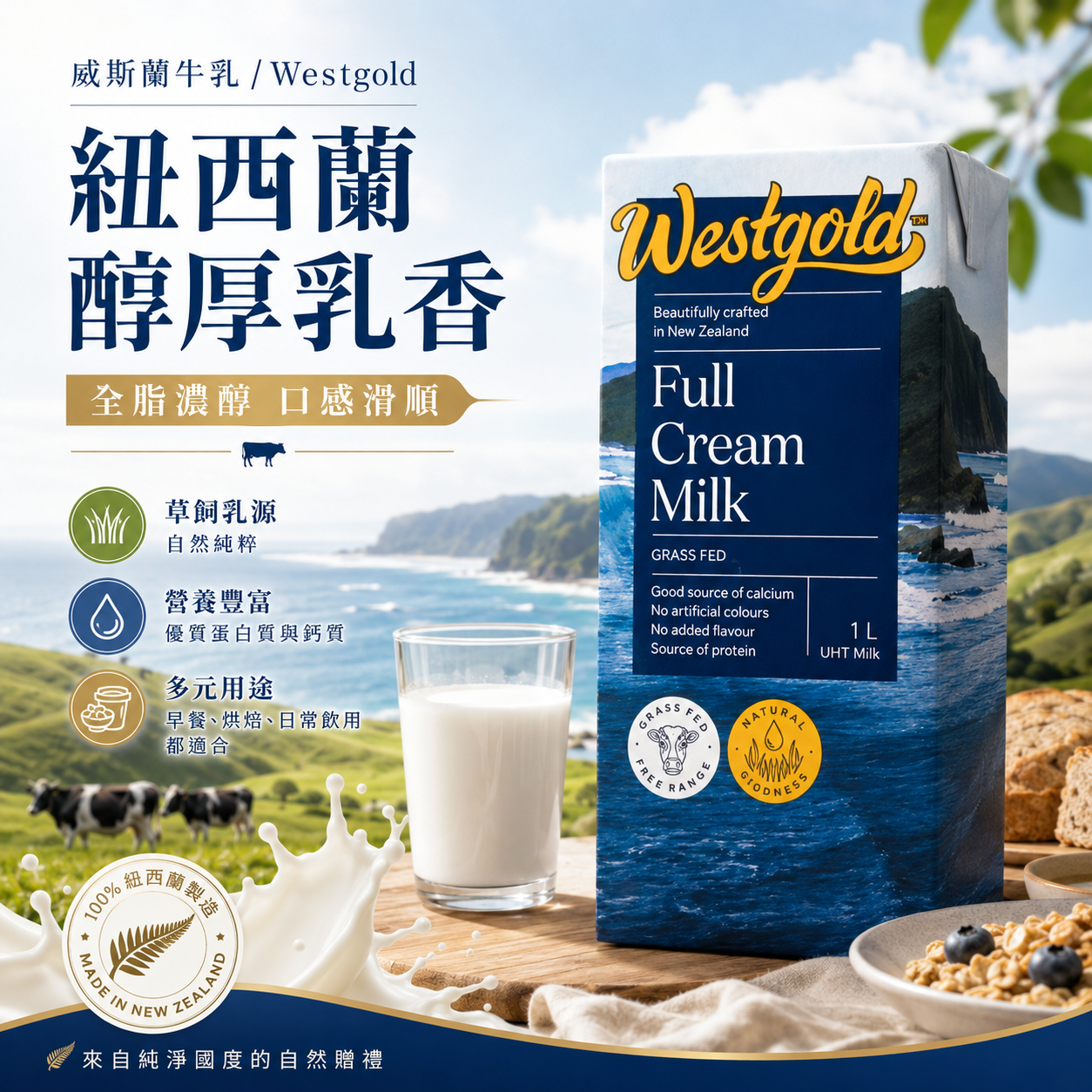 【KKM營養屋】免運 Westgold 威斯蘭保久乳 保久乳 1Lx12入 生乳 紐西蘭 牛奶 純生乳 無添加 純牛奶