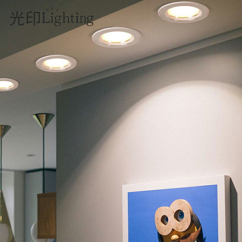 北歐原木客廳筒燈射燈嵌入式led臥室天花板簡約圓形可調節過道燈
