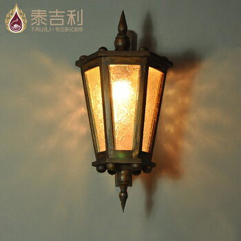 東南亞木質玻璃壁燈過道走廊燈創意復古壁燈別墅陽臺裝飾壁燈1入