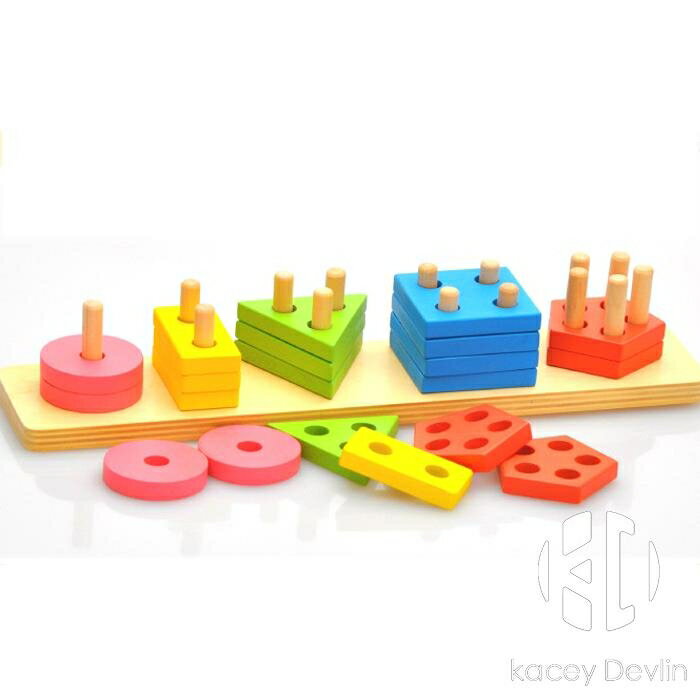 寶寶形狀配對木制幾何套柱積木益智玩具蒙氏早教智力教具6-18個月【聚物優品】