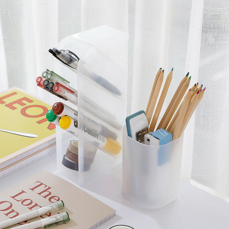 無印風收納筆筒【Y028】台灣出貨 居家  可立式多功能收納盒 圓筒 四格 磨砂 透明 桌上收納 三款 筆筒 美妝 3