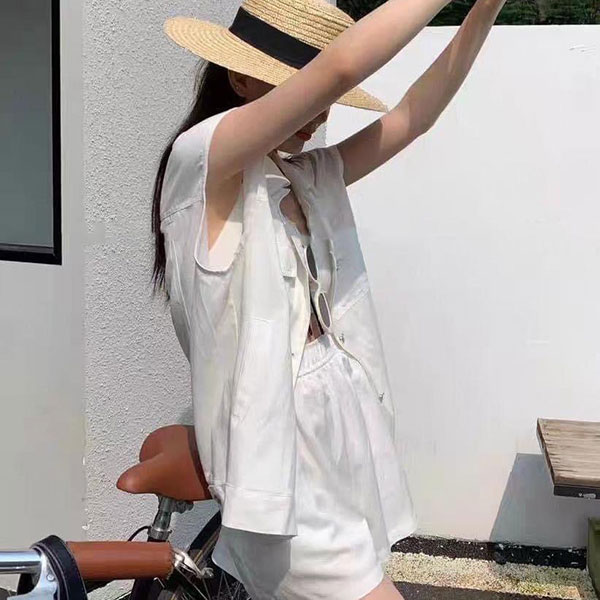 ANNAS 正韓 便宜款 修飾手臂 棉麻無袖西裝套裝 長版背心短褲 休閒 顯瘦 性感 韓國 7