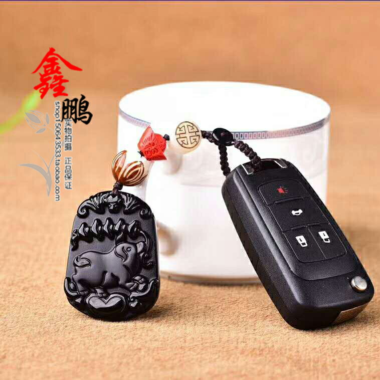 年天然黑曜石十二生肖牛車掛鑰匙扣吉祥物 6