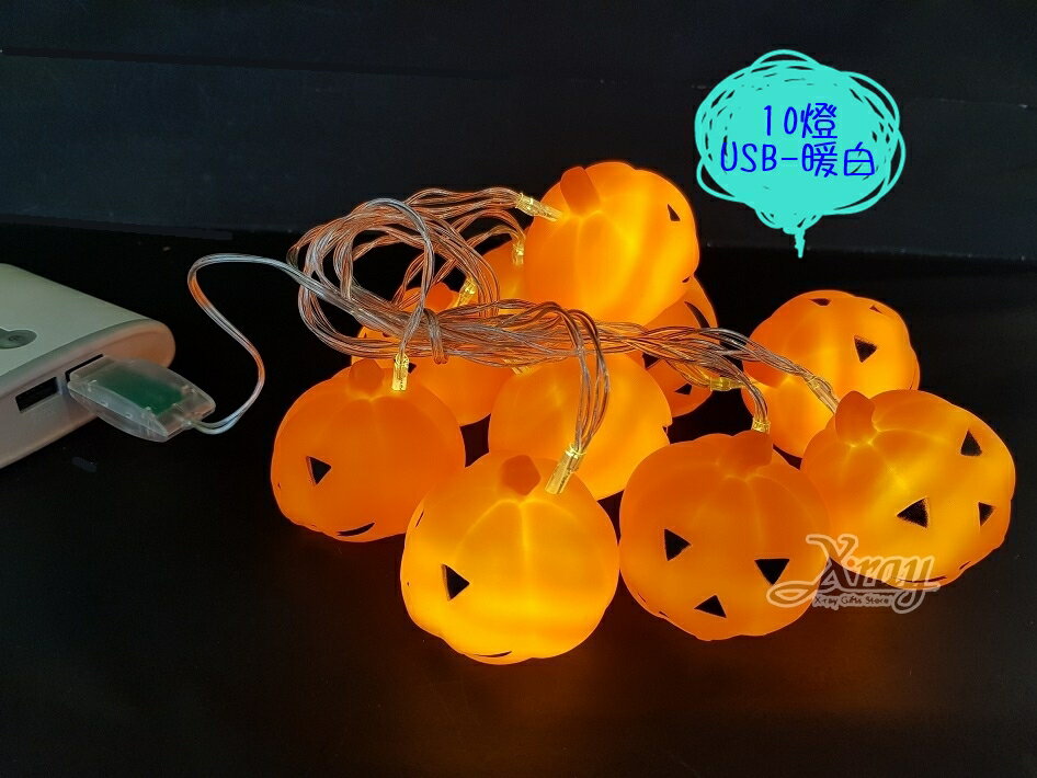 10燈2米USB軟膠南瓜燈-暖白，LED燈/暖白燈/四彩燈/聖誕燈/佈置/燈飾/水管燈/造型燈，X射線【W426601】