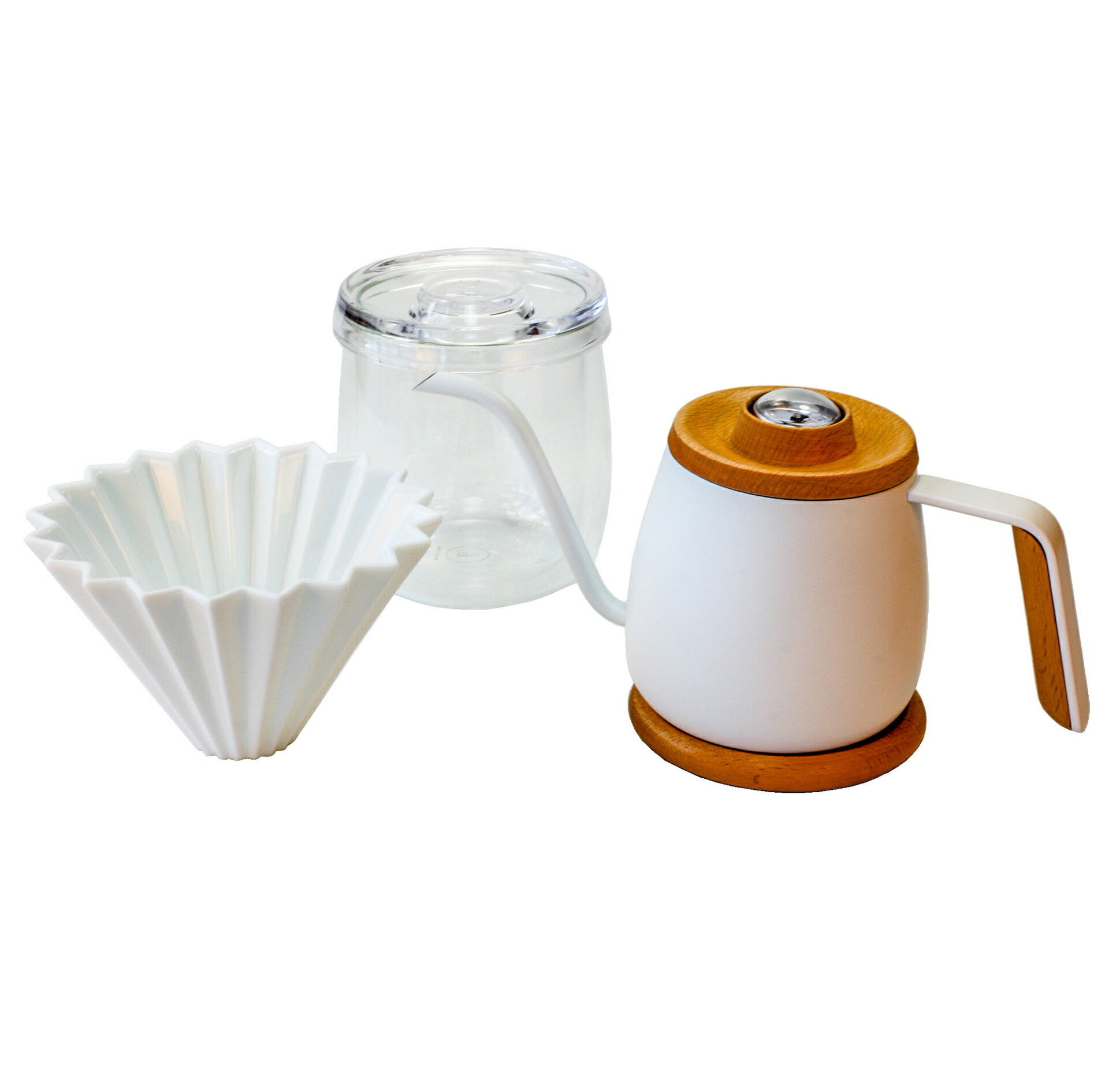 【對的咖啡】TAMAGO 單人咖啡手沖品味組 （手沖壺＋雙層玻璃杯＋陶瓷濾杯）
