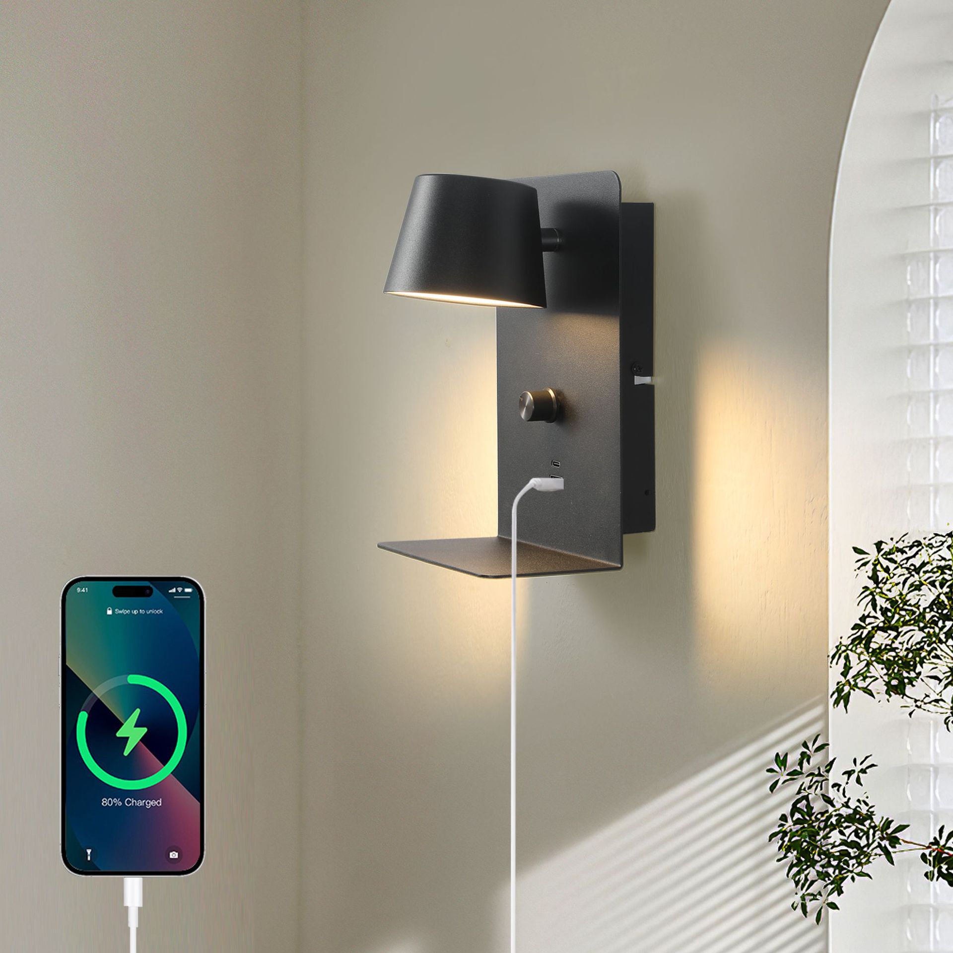 【三檔調光】壁燈 USB充電壁燈 床頭燈 裝飾燈 背景牆燈 臥室燈 客廳燈 無極調光 亞克力燈罩 免佈線安裝 溫馨氛圍燈