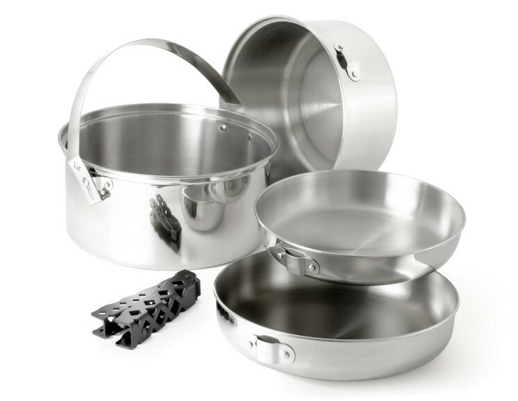【【蘋果戶外】】GSI 68207 美國 Glacier Stainless Cookset 輕量食品級不鏽鋼套鍋組(L).含平底鍋.湯鍋.煎鍋 安全可靠.輕便易攜
