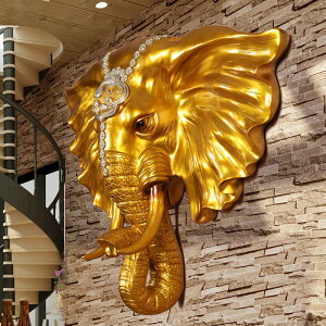招財大象頭壁掛 歐式墻壁掛件客廳玄關酒吧家居墻面背景立體裝飾