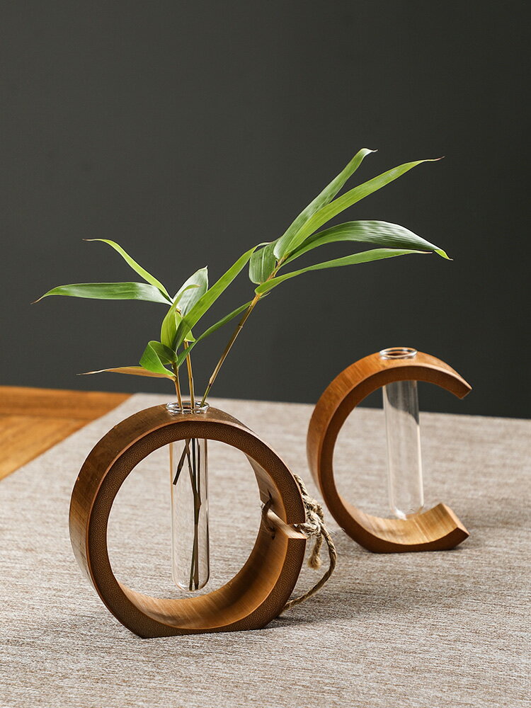手工竹製花器 創意桌面小花瓶 水培復古禪意小擺件 中國風插花器